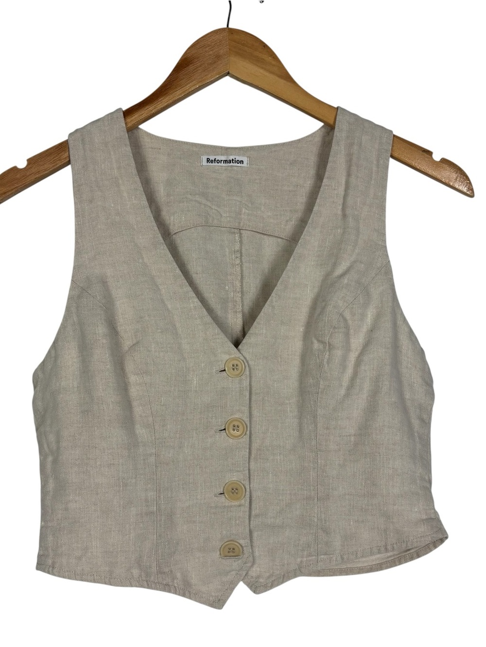 Reformation Linen Devin Vest Women’s Size 4 Tan V-Neck Button Front Top